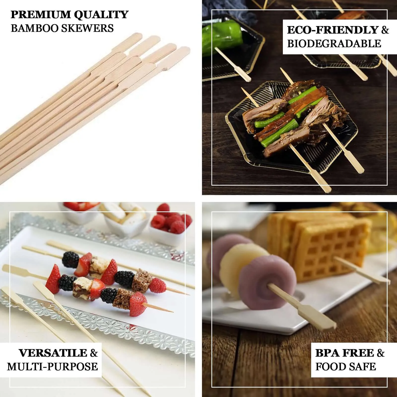 100 Pack 10" Eco Friendly Paddle Party Picks, Bamboo Skewers, Decorative Top Cocktail Sticks