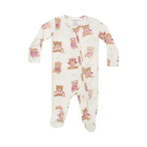 2 Way Zipper Footie | Teddy Bears Pink