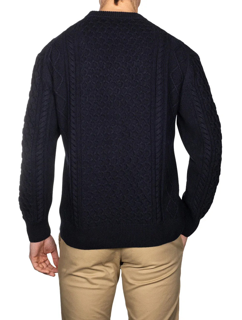 Aran Cable Crew Neck Evening Blue