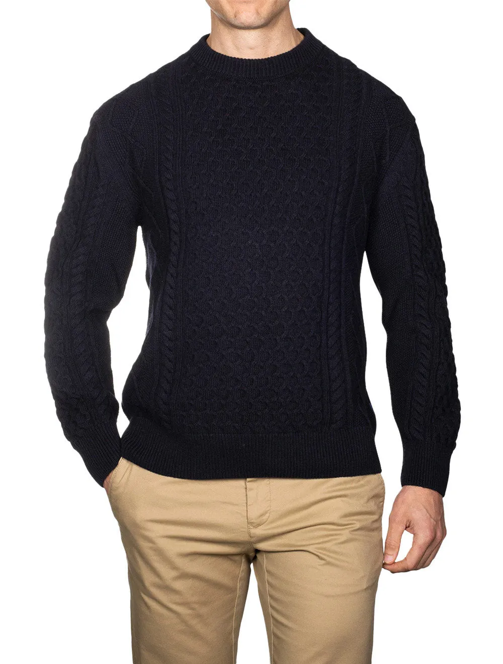 Aran Cable Crew Neck Evening Blue