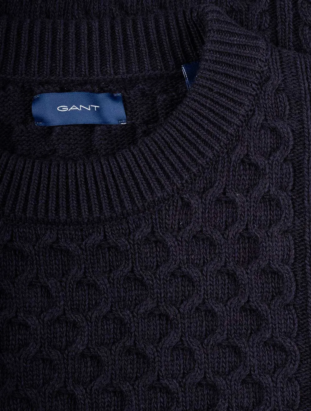 Aran Cable Crew Neck Evening Blue