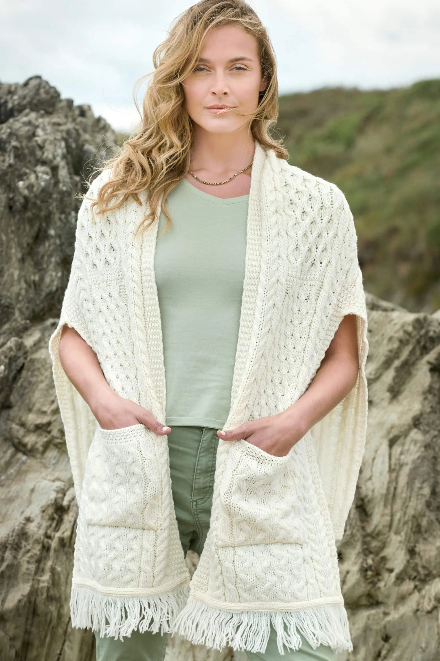 Aran Crafts Pocket Shawl | Natural