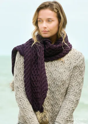 Aran Crafts Pom Pom Scarf | Damson