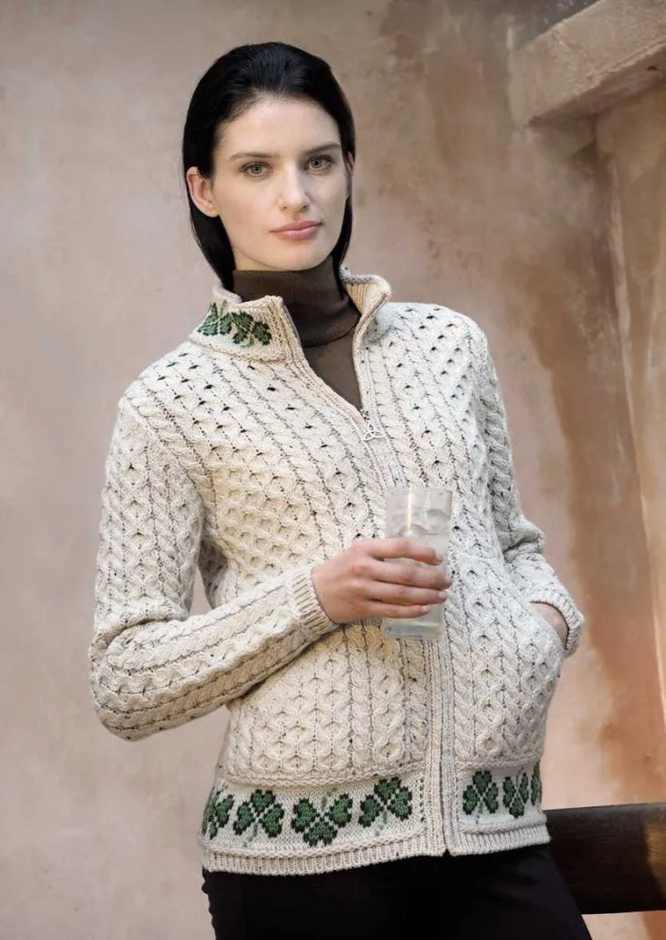 Aran Shamrock Cardigan | Oatmeal