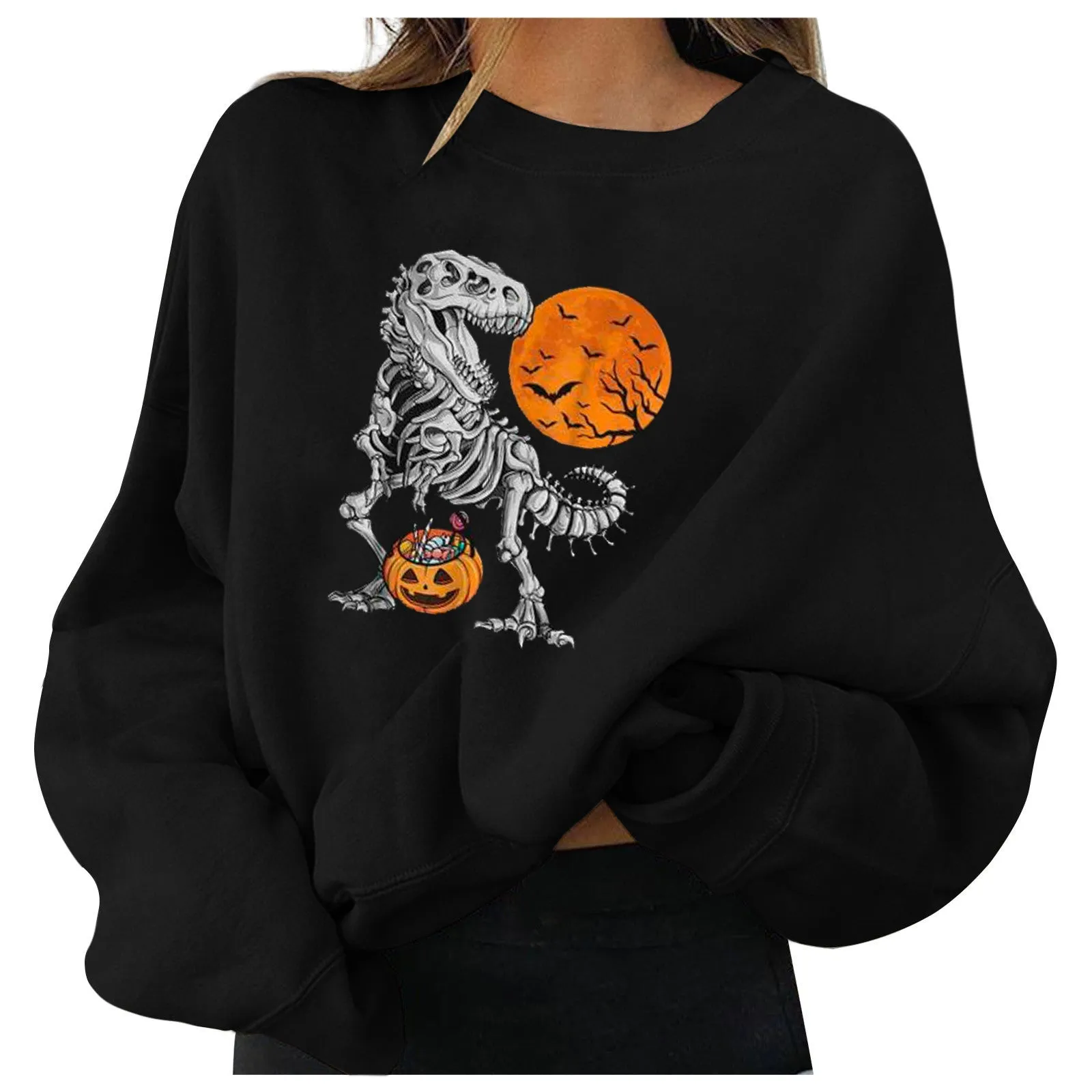 Autumn And Winter New Fashion O-neck Long-sleeved Loose Halloween Print Casual Sweater