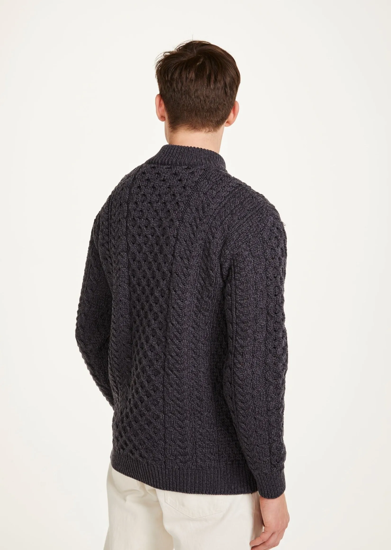 Ballycroy Mens Aran Half Zip Sweater | Charcoal