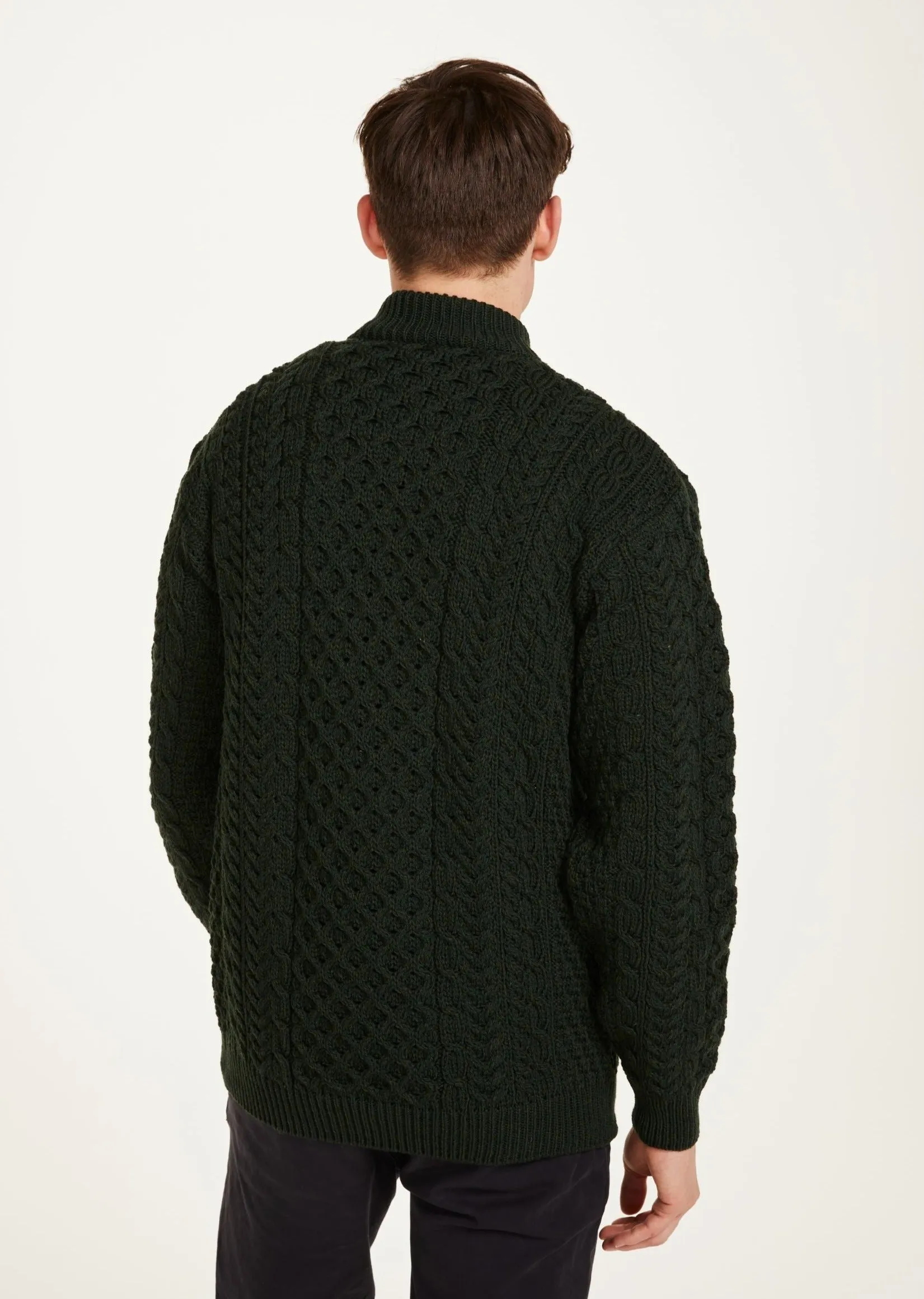 Ballycroy Mens Aran Half Zip Sweater | Green