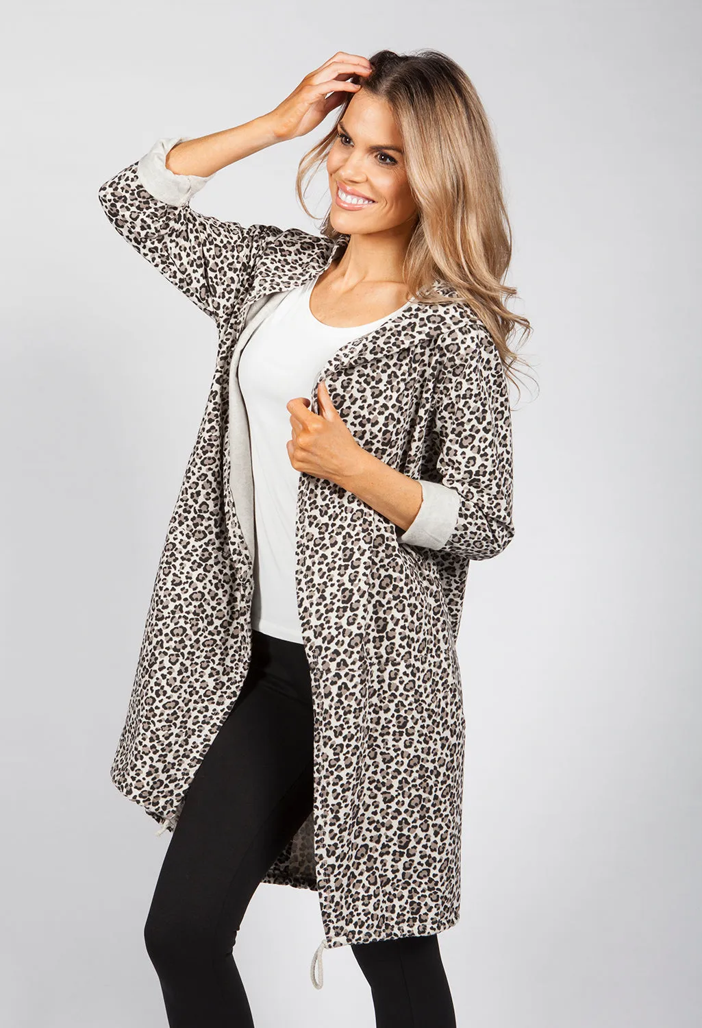 Beige Leopard Print Open Cardigan