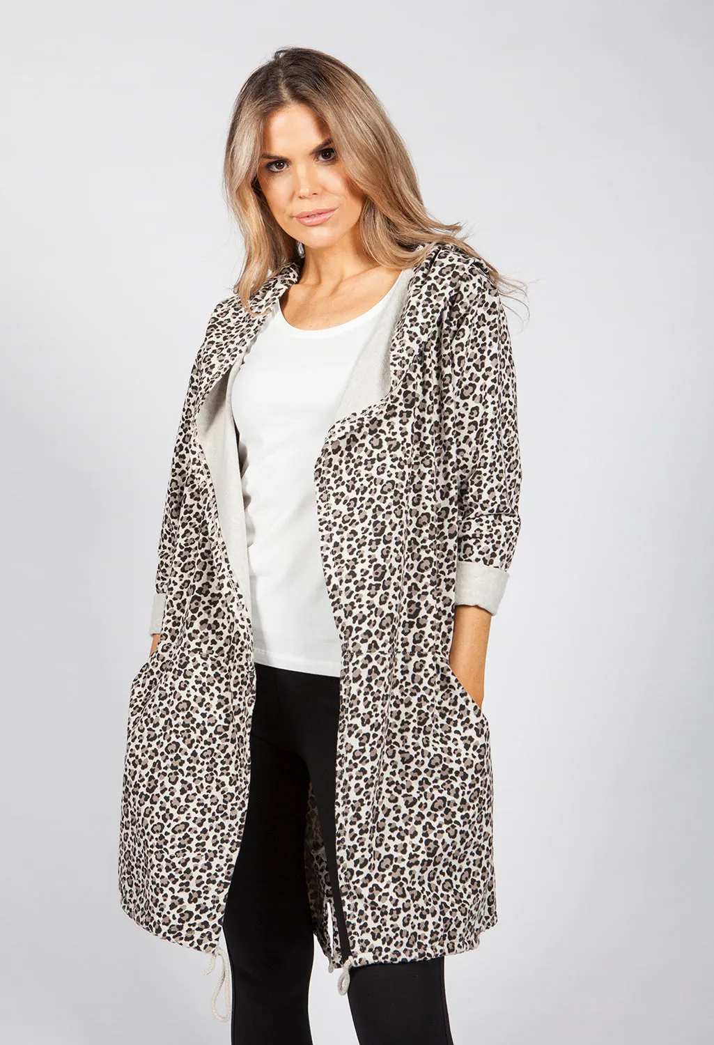 Beige Leopard Print Open Cardigan