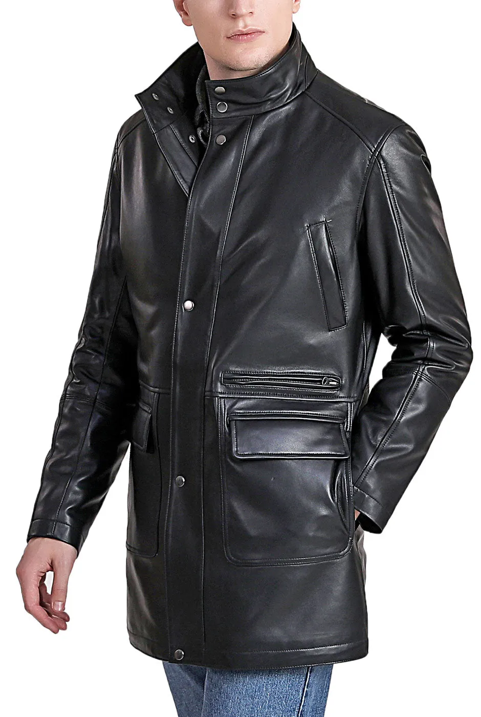 BGSD Men Kyle New Zealand Lambskin Leather Car Coat