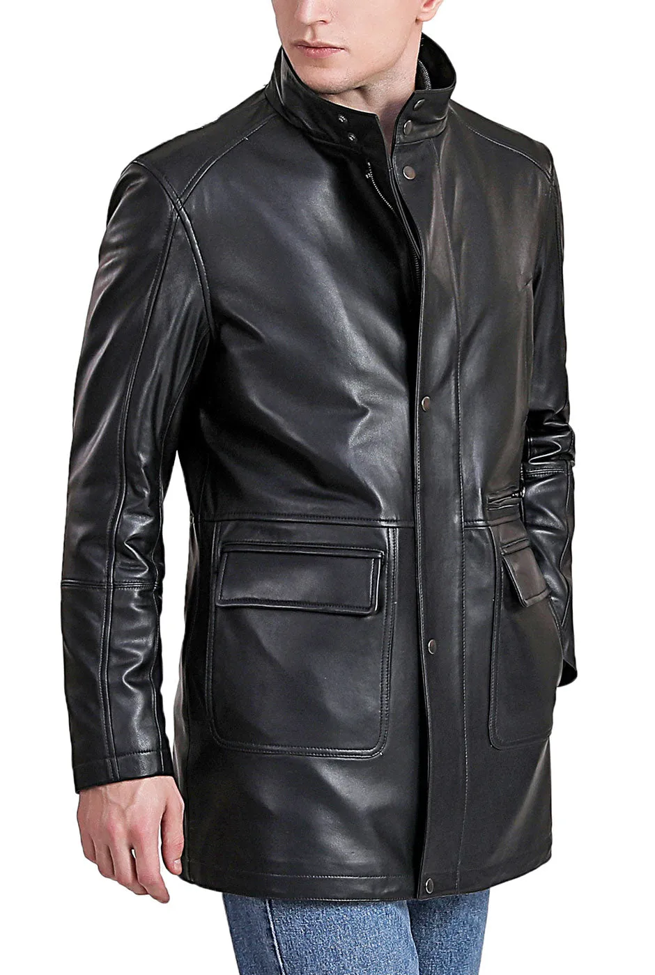 BGSD Men Kyle New Zealand Lambskin Leather Car Coat