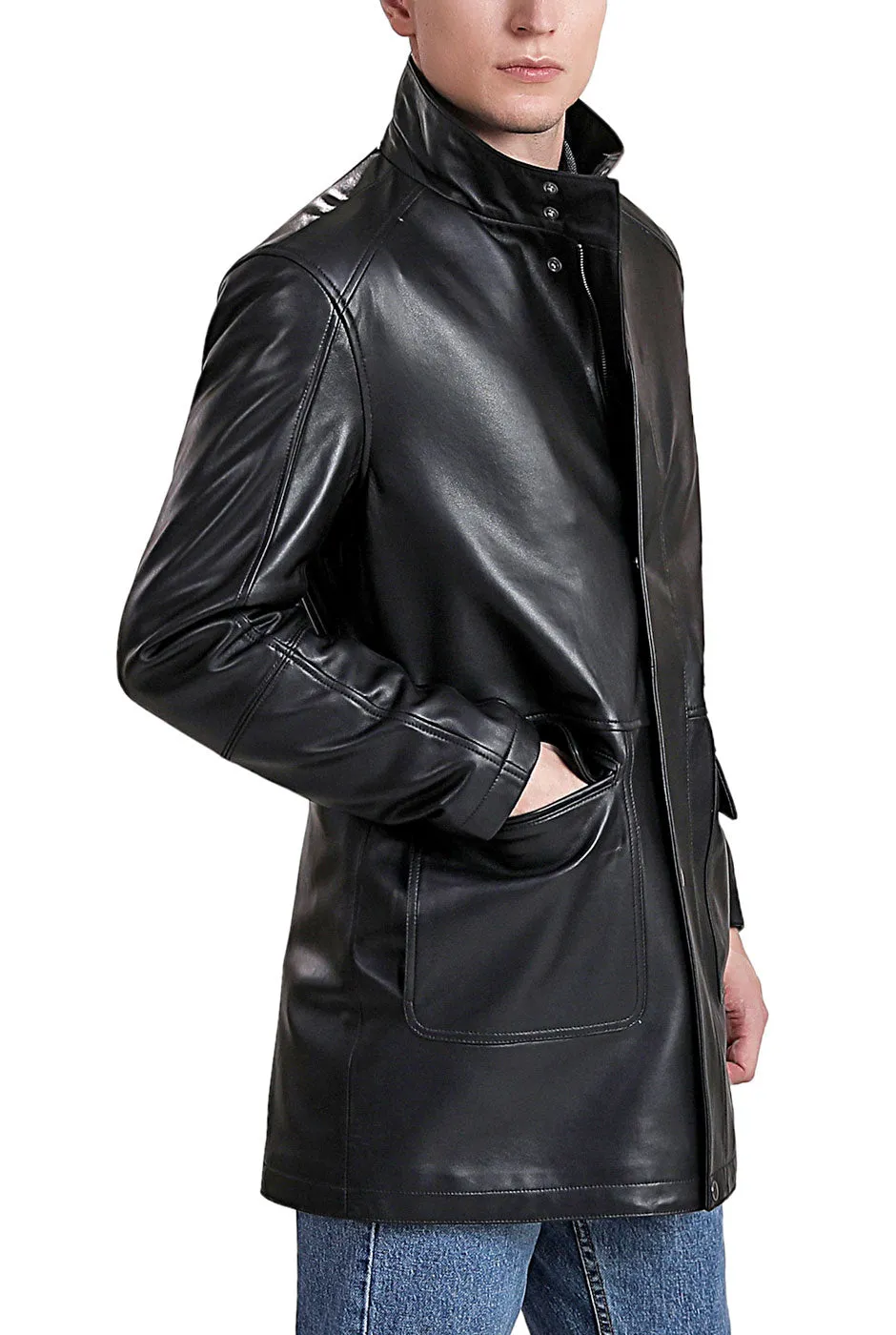 BGSD Men Kyle New Zealand Lambskin Leather Car Coat