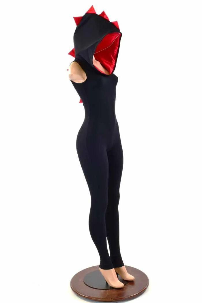 Black & Red Hooded Catsuit