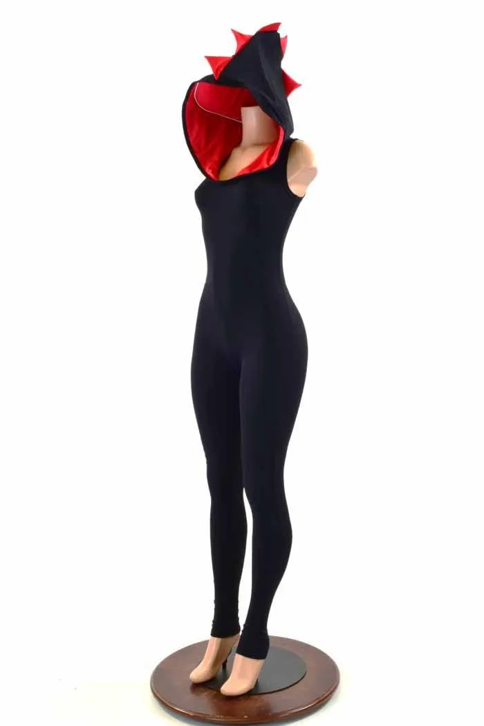 Black & Red Hooded Catsuit