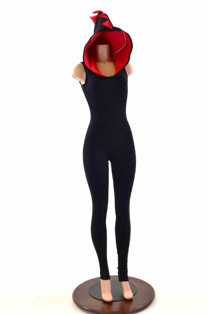 Black & Red Hooded Catsuit