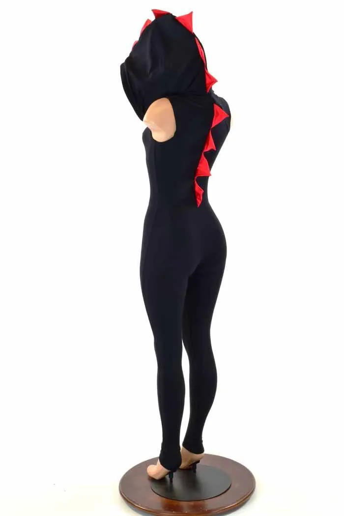 Black & Red Hooded Catsuit