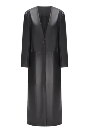 BLACK FAUX LEATHER COAT