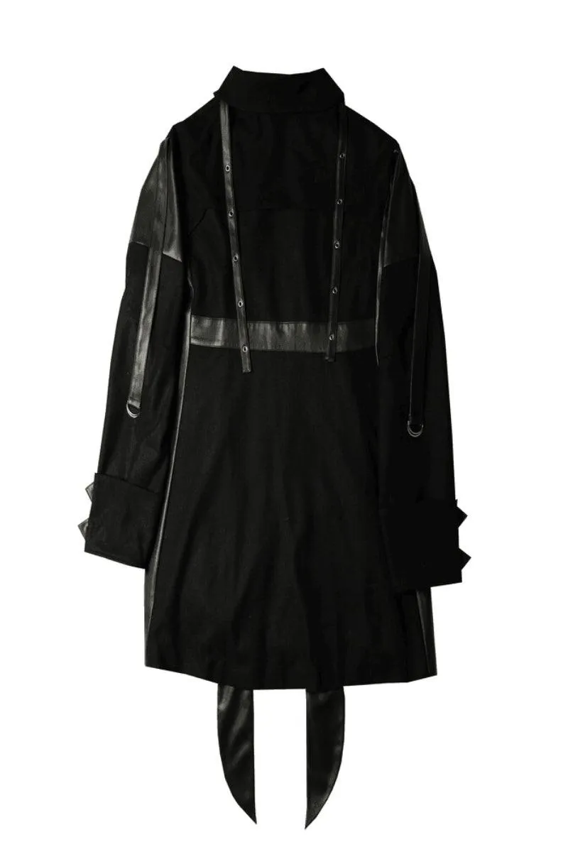 Black Leather Woolen Coat