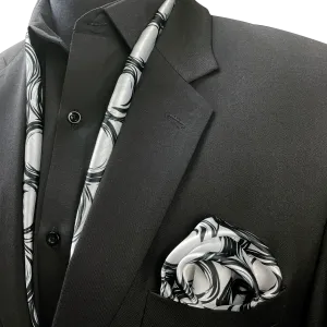 BLACK SPIRAL SILK SCARF & POCKET SQUARE SET