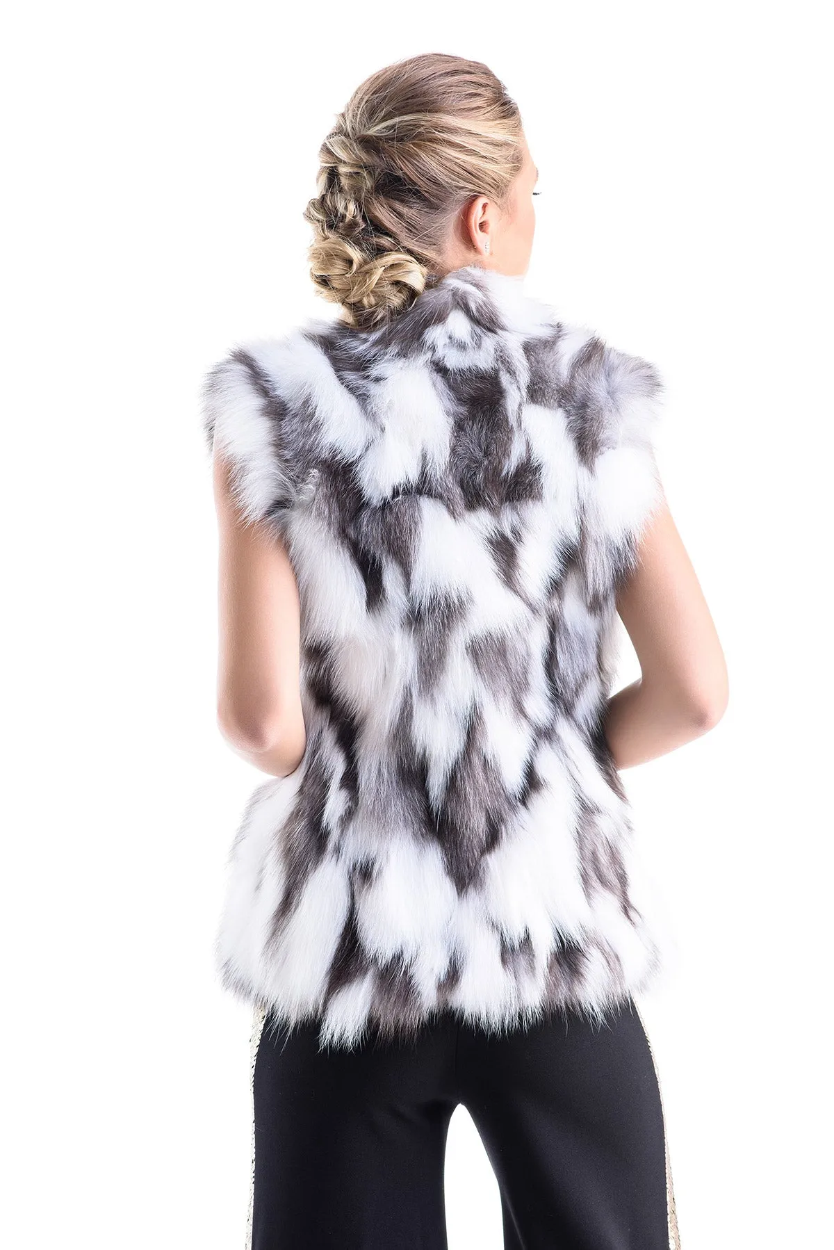 Black White Genuine Arctic Polar Fox Fur Vest