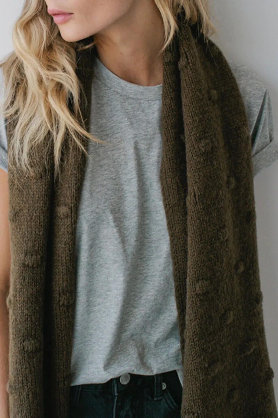 Bobble Knit Khaki Scarf