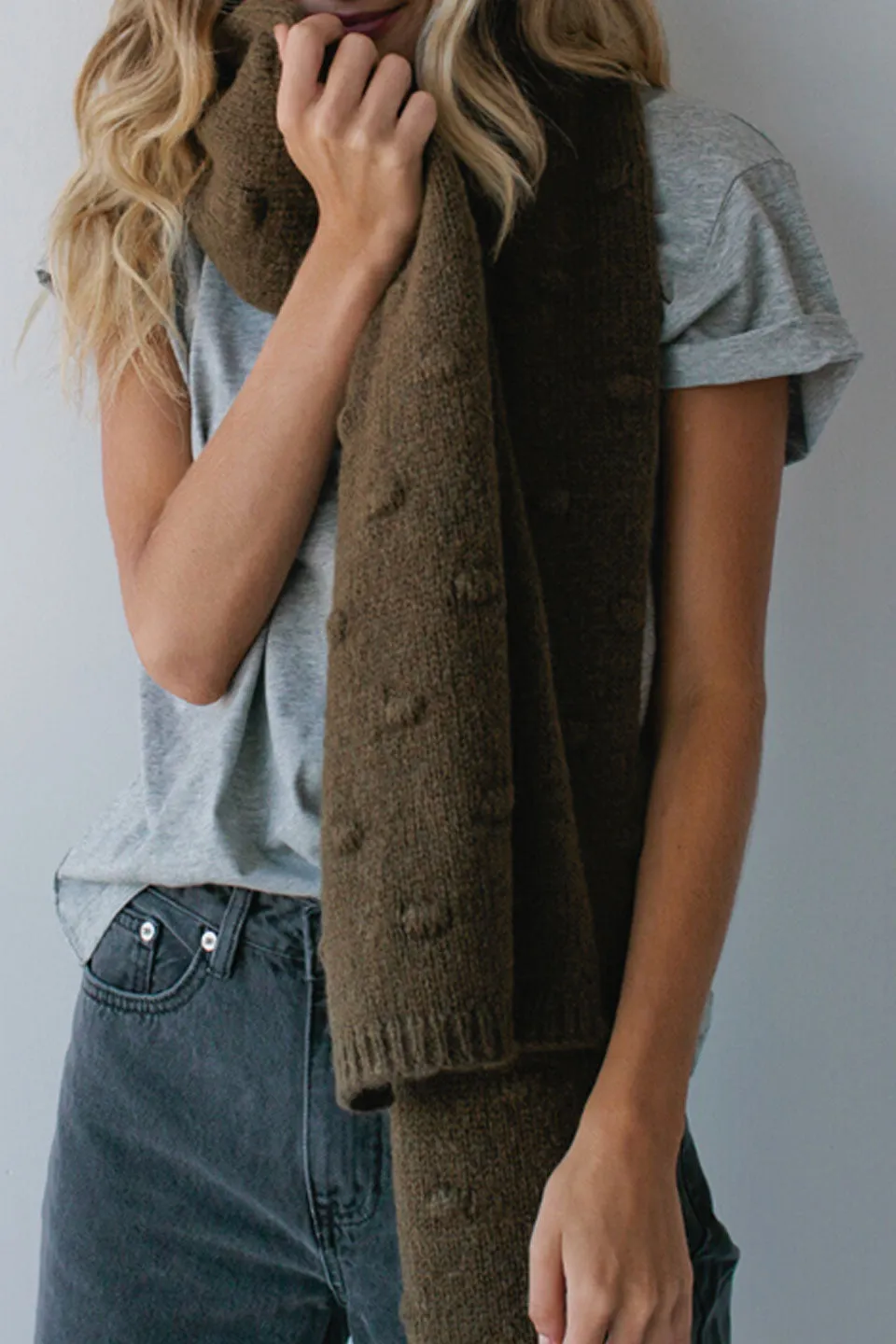 Bobble Knit Khaki Scarf