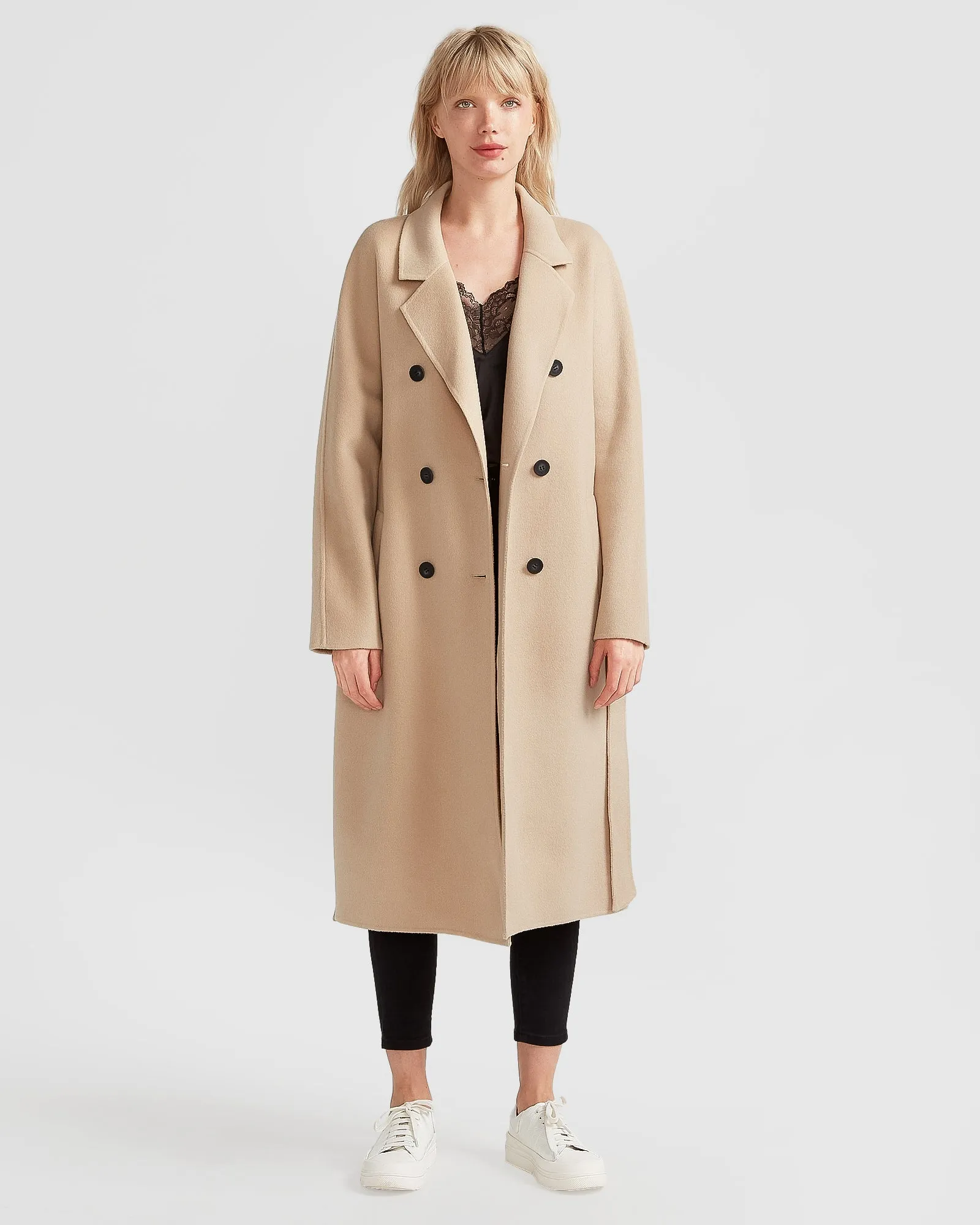 Boss Girl Double-Breasted Lined Wool Coat - Pale Oat