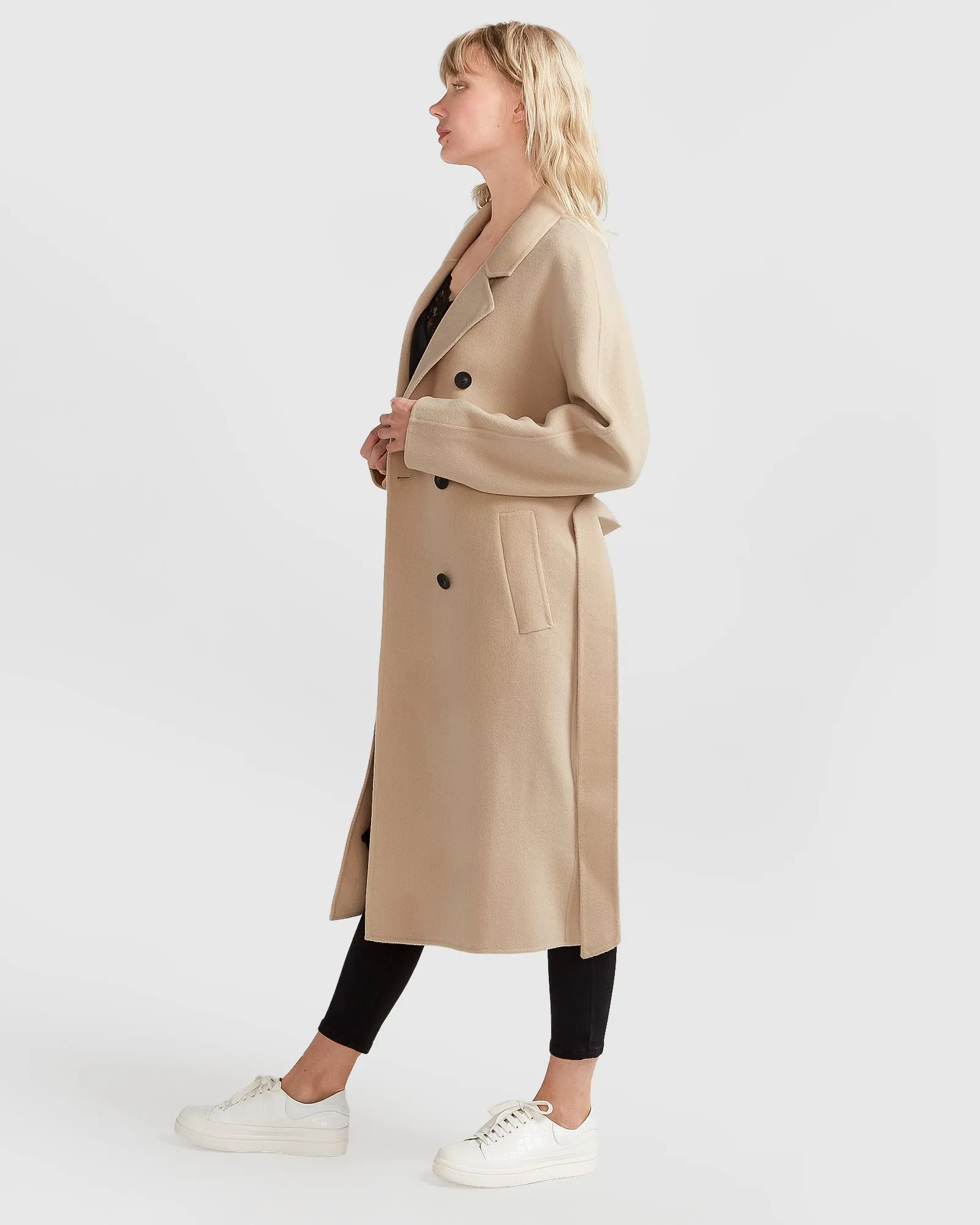 Boss Girl Double-Breasted Lined Wool Coat - Pale Oat