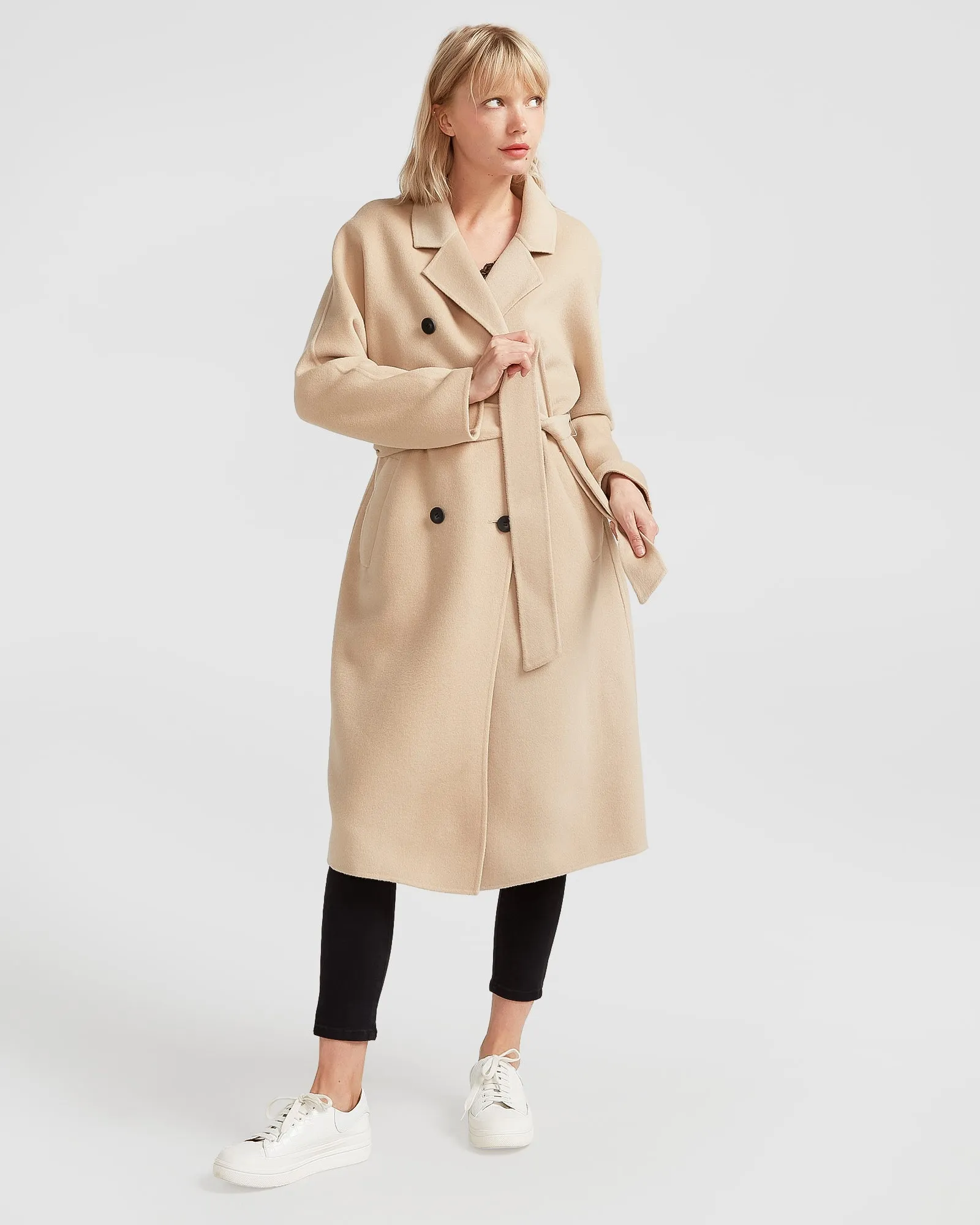 Boss Girl Double-Breasted Lined Wool Coat - Pale Oat