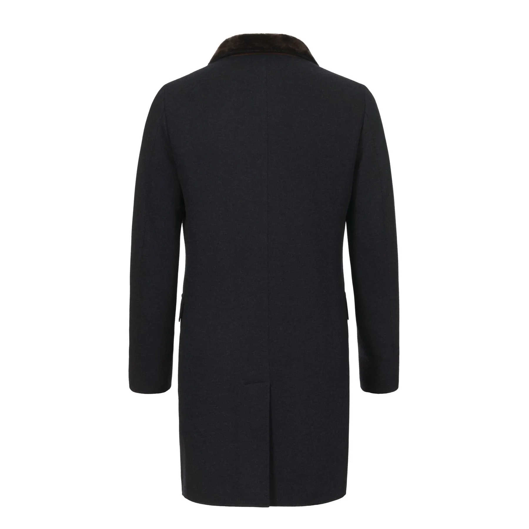 Cashmere-Blend Coat with Nutria Fur Lining in Dark Blue