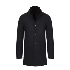 Cashmere Coat with Weasel Collar in Dark Blue