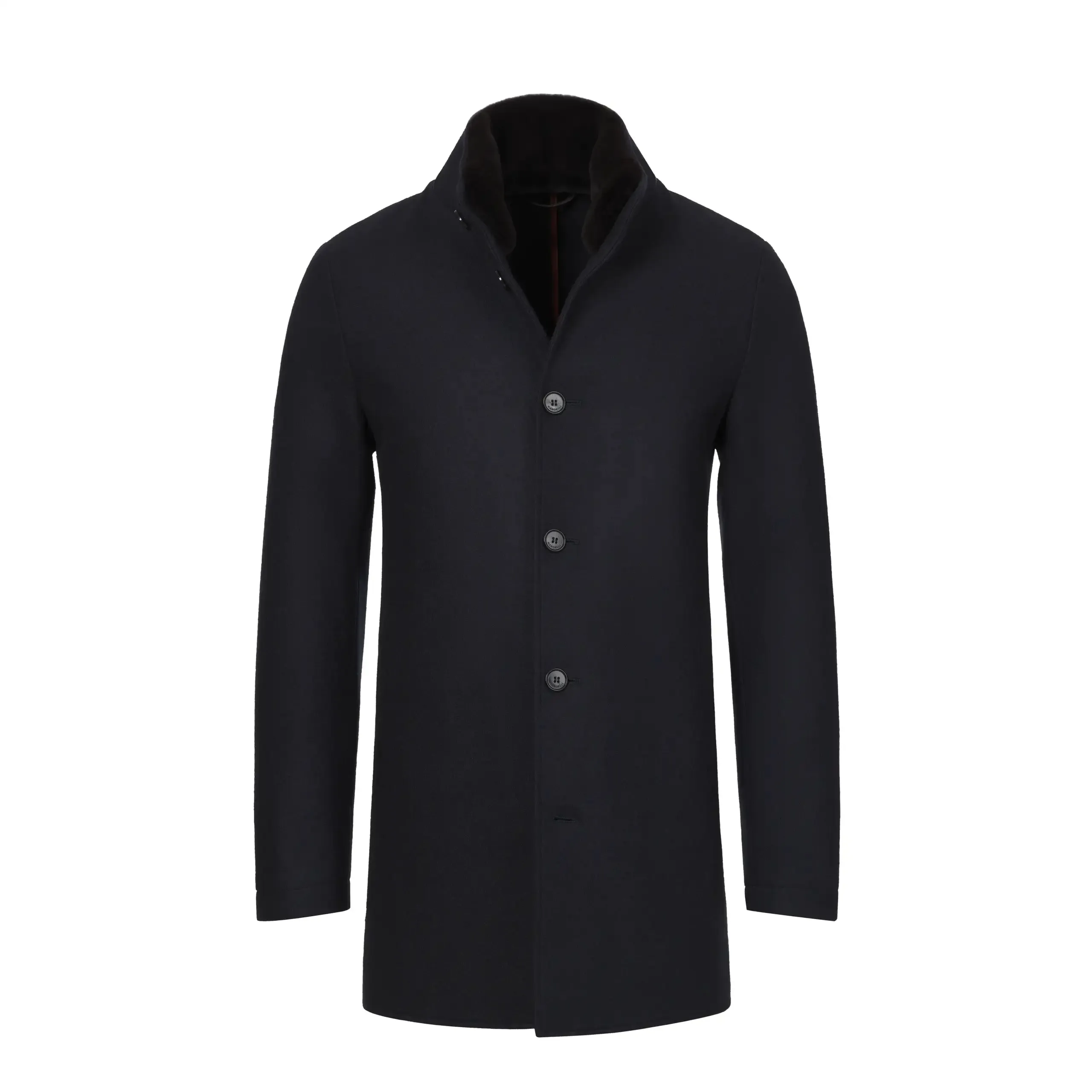 Cashmere Coat with Weasel Collar in Dark Blue