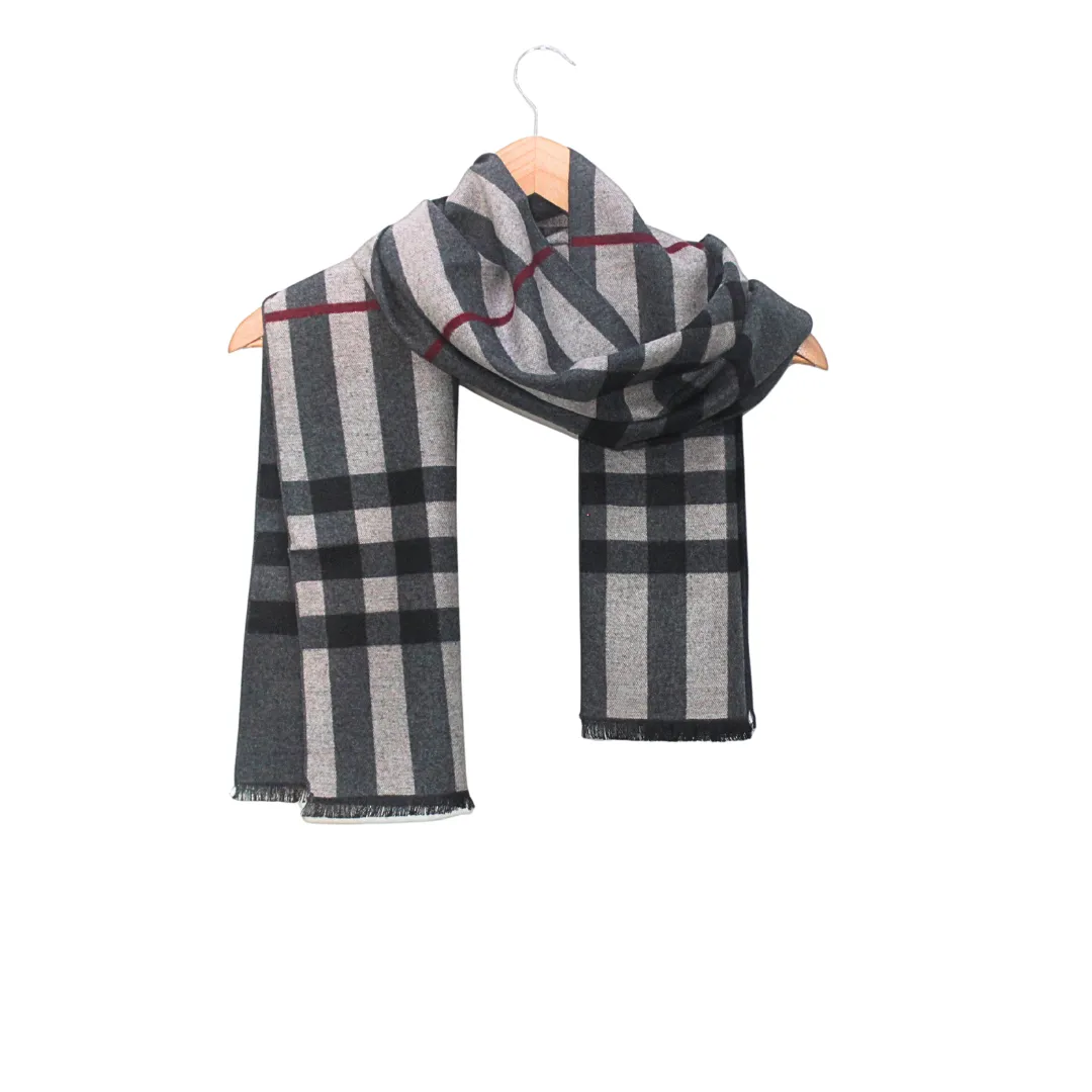 CHECK N PLAID LIGHT & DARK GREY WOOL SCARF