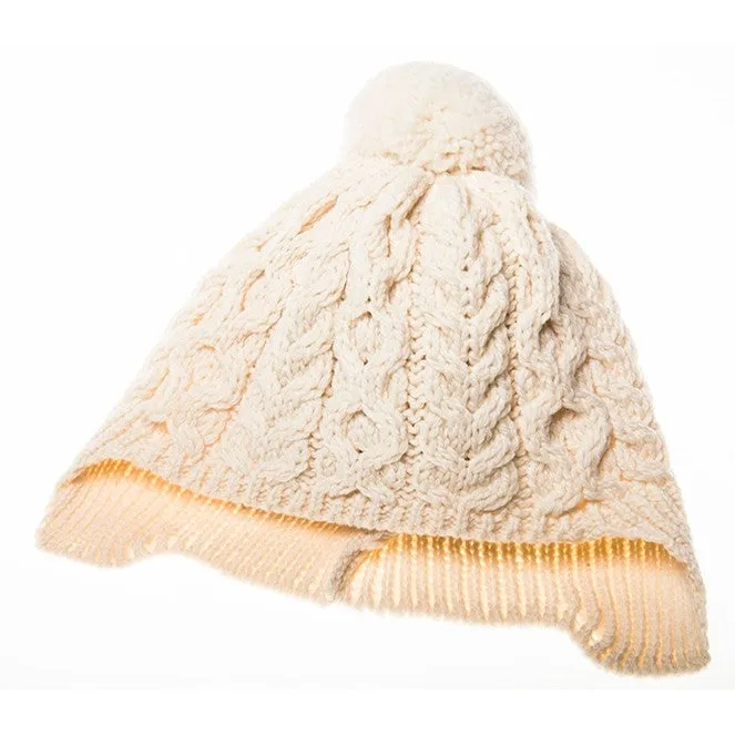 Child's Hat with Pom Pom and Ear Flaps - White