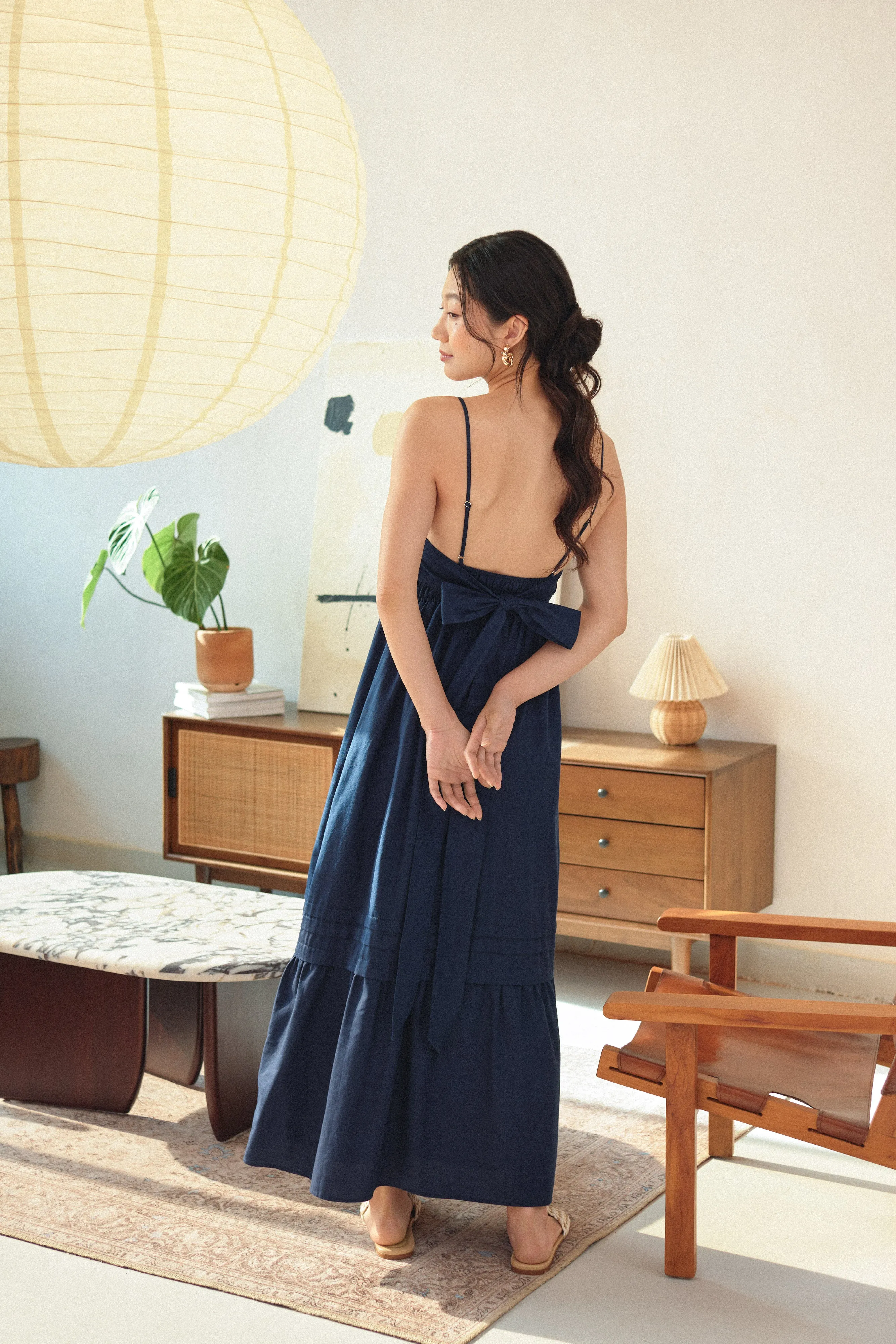 Cindy Tie-Back Maxi Dress in Navy Blue