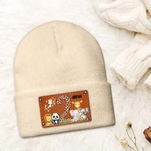 Cute Jungle Animal Age - Personalized Leather Knitted Beanie SBLKBLM2211TA