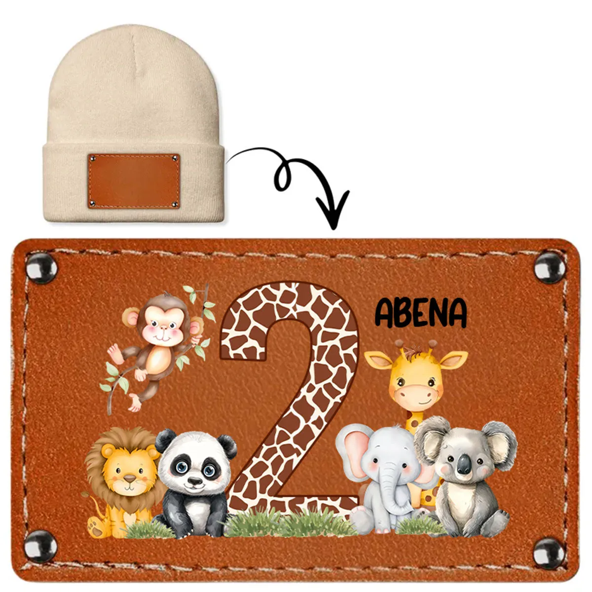 Cute Jungle Animal Age - Personalized Leather Knitted Beanie SBLKBLM2211TA