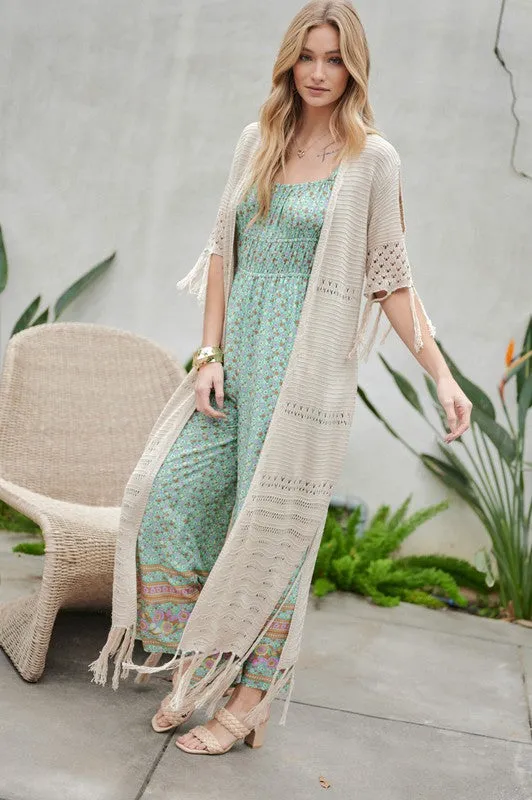 Davi & Dani Solid Long Cardigan With Fringe