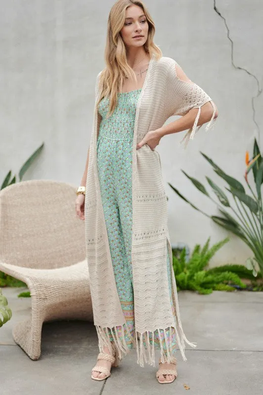 Davi & Dani Solid Long Cardigan With Fringe