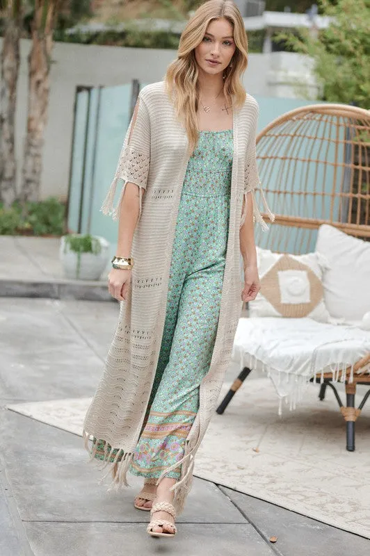 Davi & Dani Solid Long Cardigan With Fringe