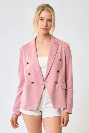 Demi Double Breasted Knit Blazer Blush