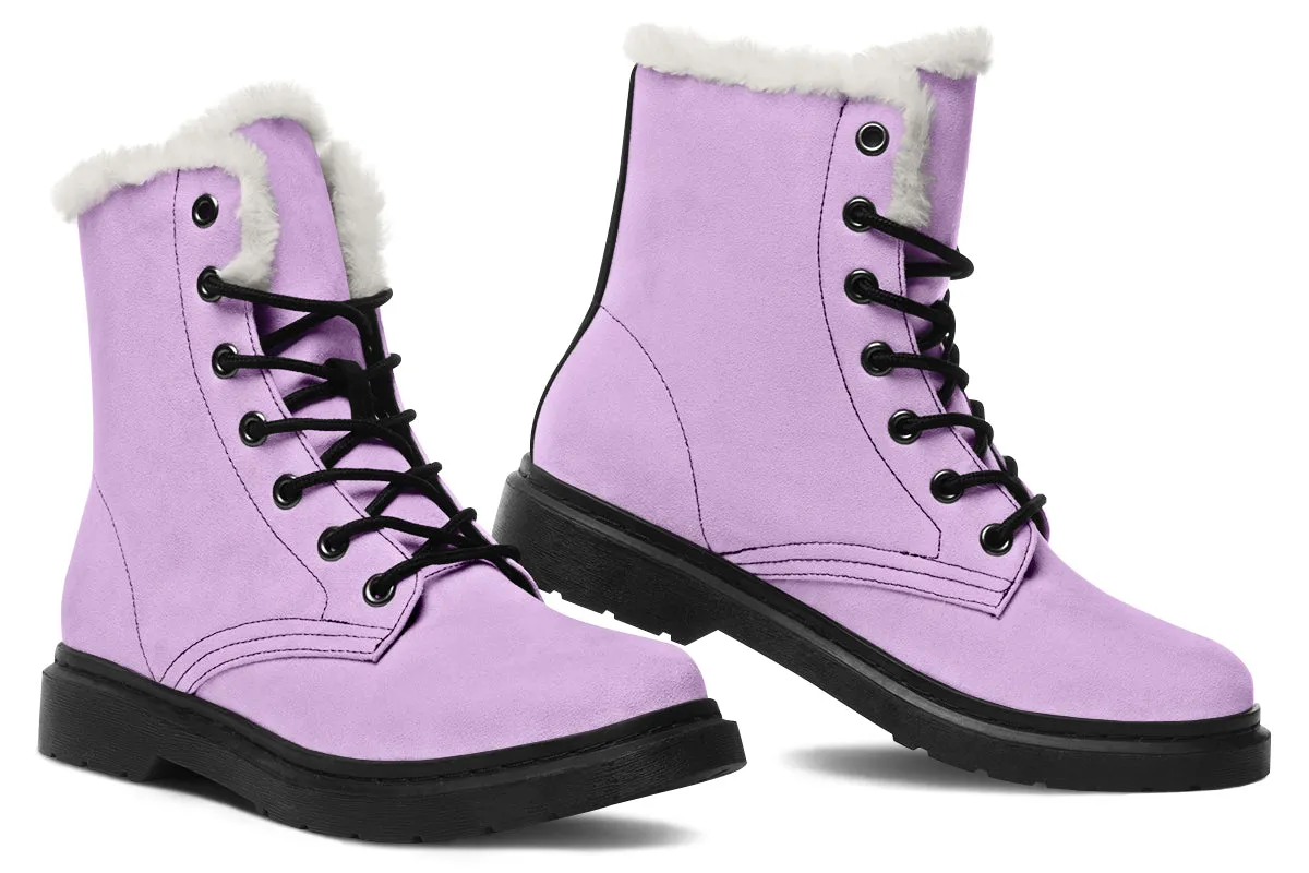 Digital Lavender Winter Boots - Warm Micro-Suede Doc-Style Boots Lined with Vegan Wool