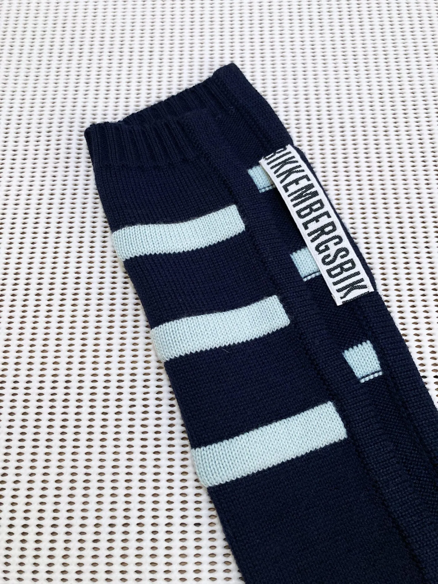 Dirk Bikkembergs 1990s 2000s navy wool neck warmer scarf with pale blue stripes