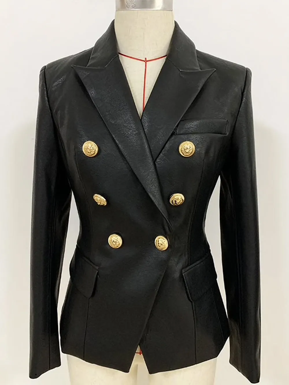 Double-Breasted Leather Blazer