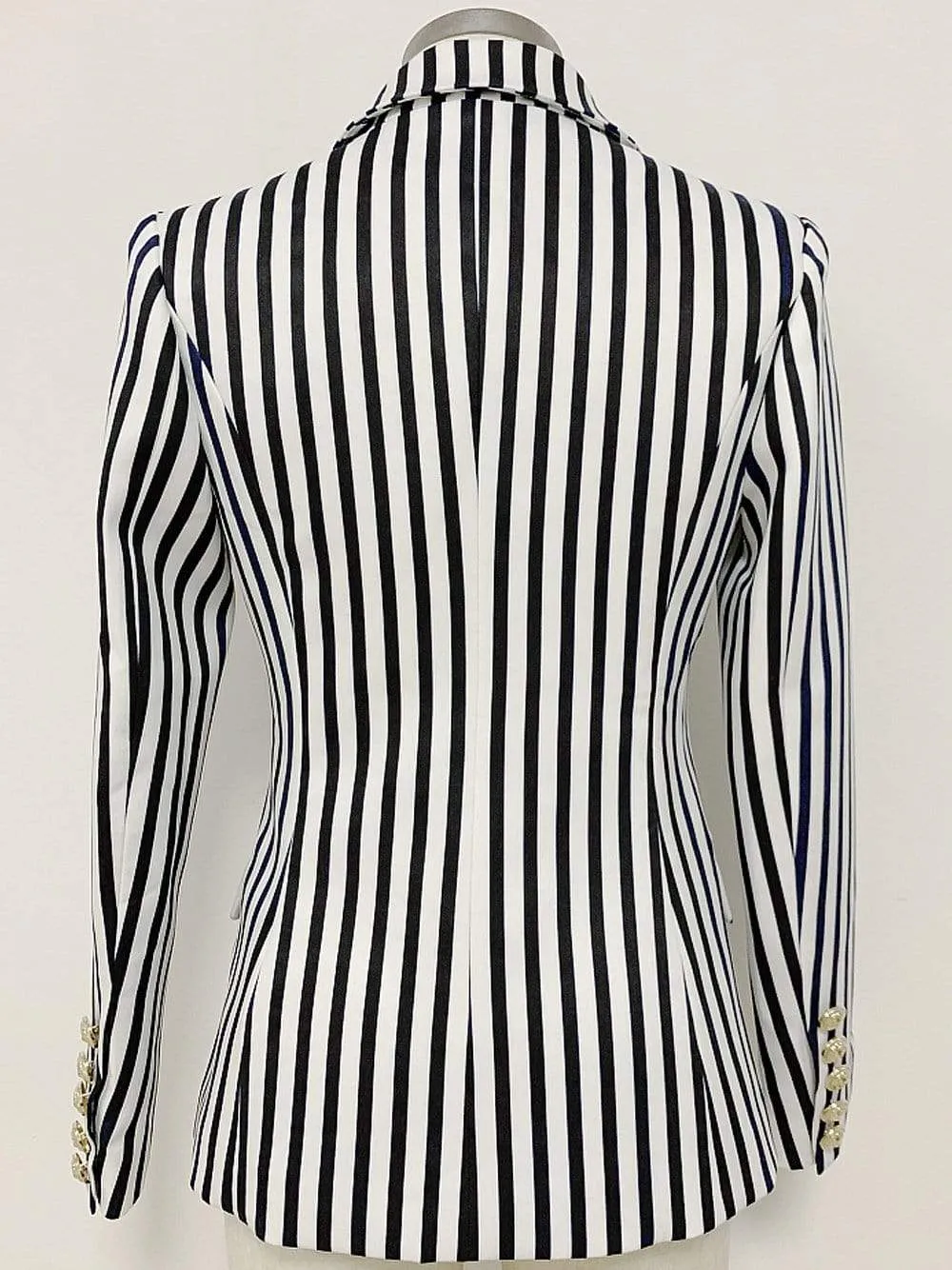 Double-breasted Striped Blazer in White/Black