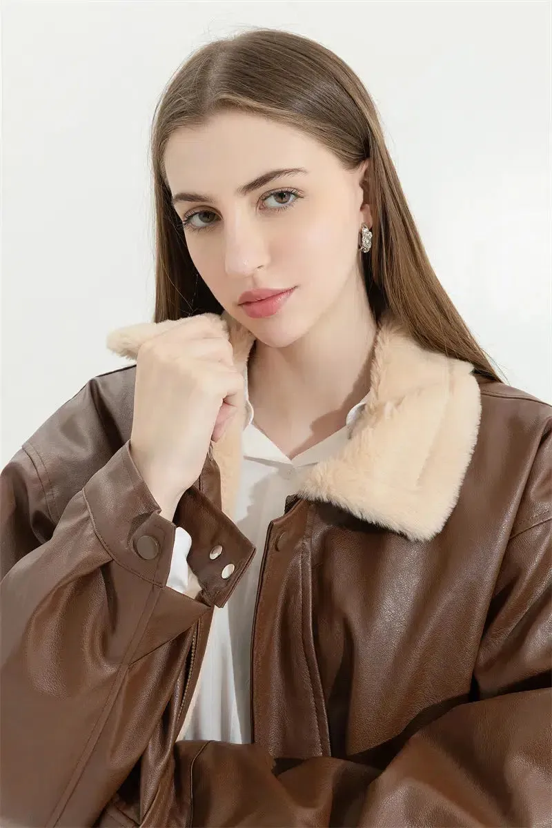 Double-Faced Faux Leather & Fur Jacket