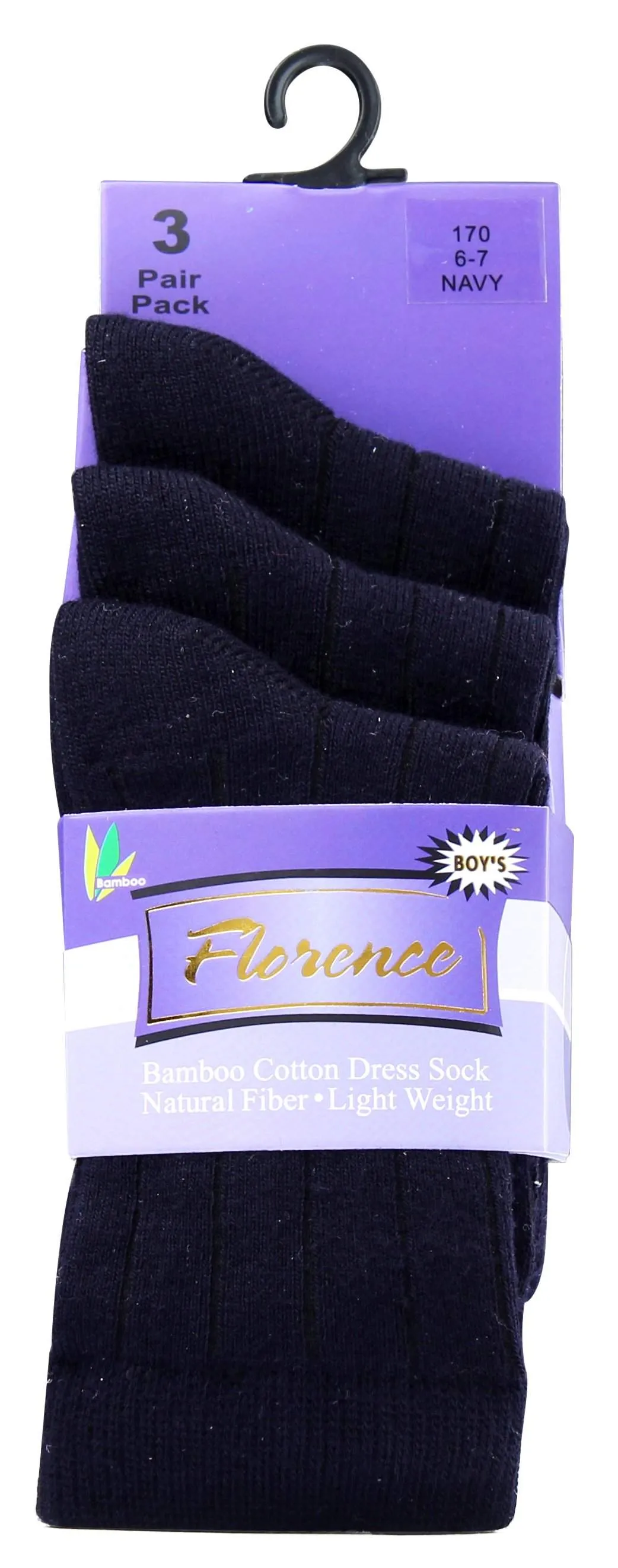 Florence Boys Rib Bamboo Cotton 3 Pair Pack Socks Style: 170