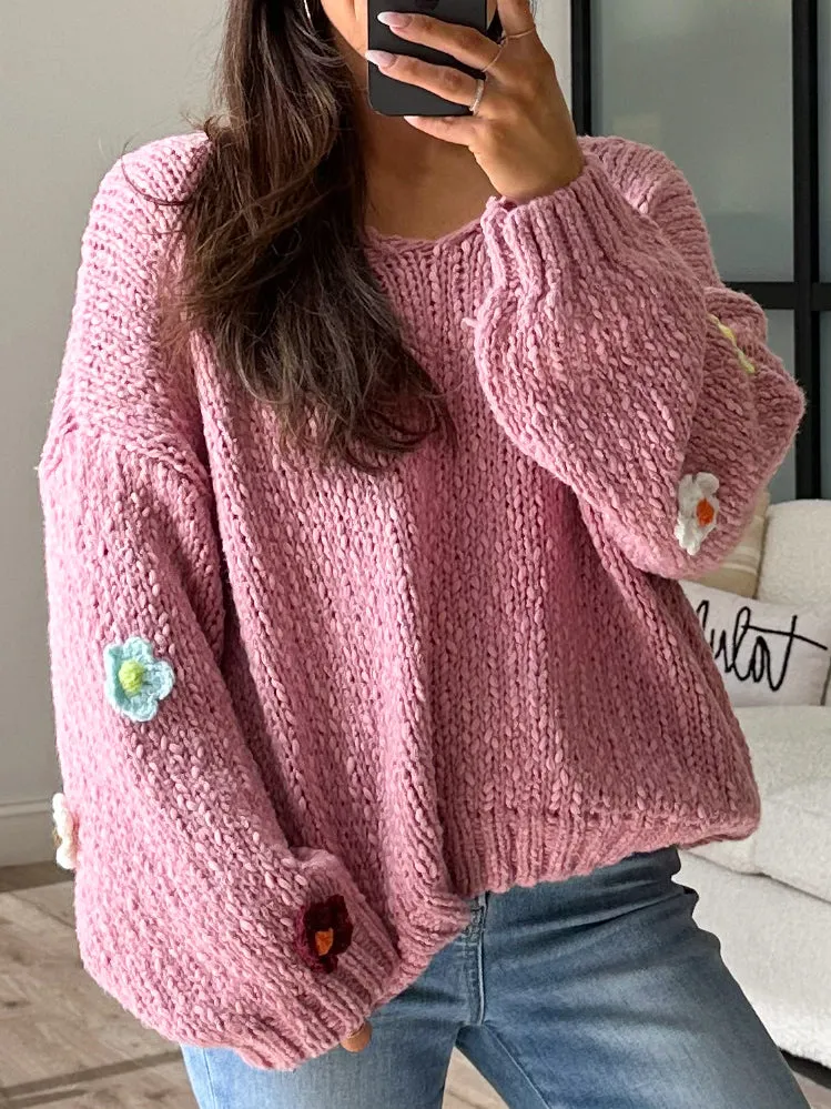 Flower Chunky Knit Sweater | Mauve | FINAL SALE