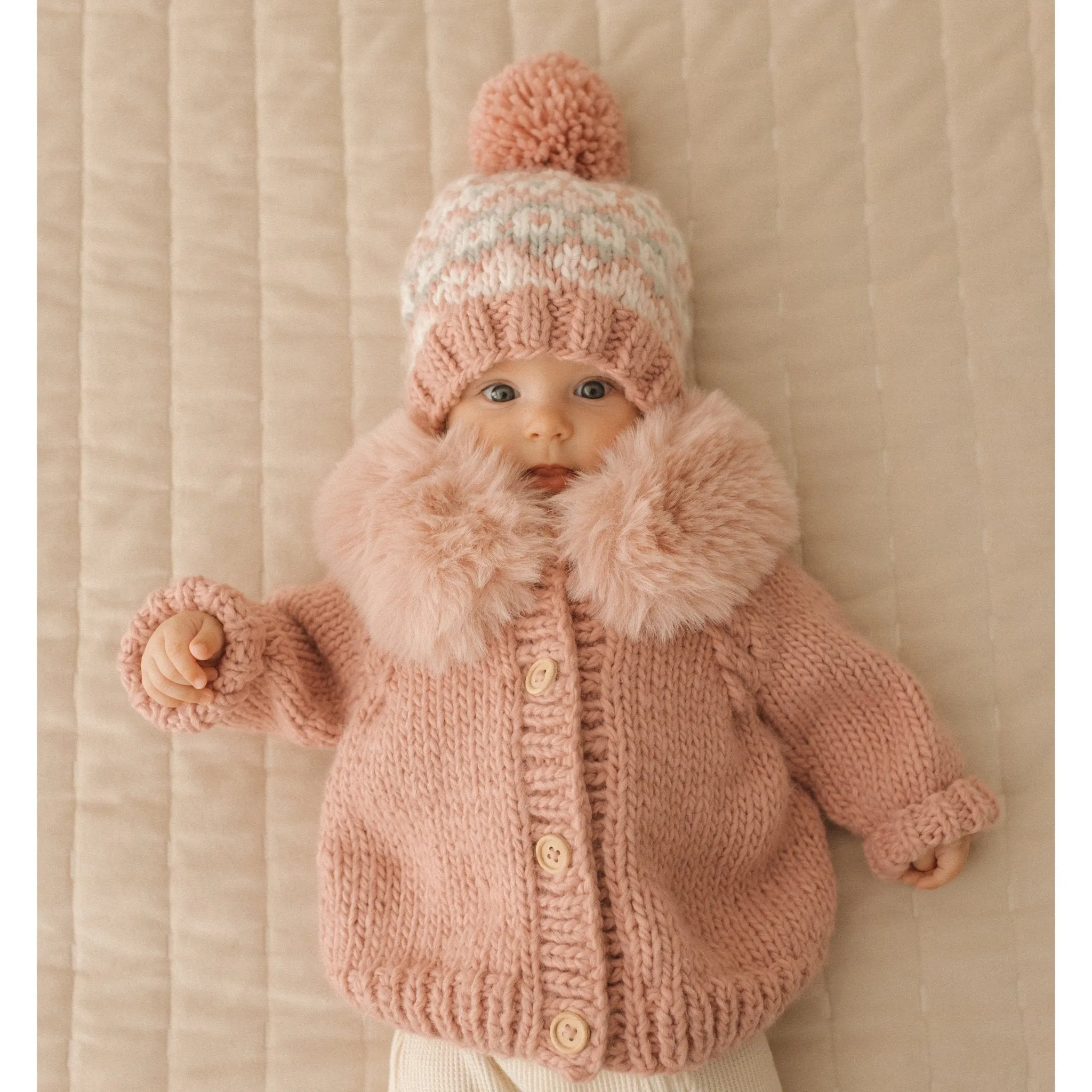 Fur Collar Rosy Cardigan Sweater for Baby & Toddler