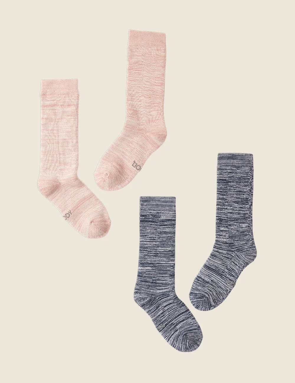 Giftbox - 2-Pack Chunky Bed Socks - Dusty Pink Marl, Dove Marl